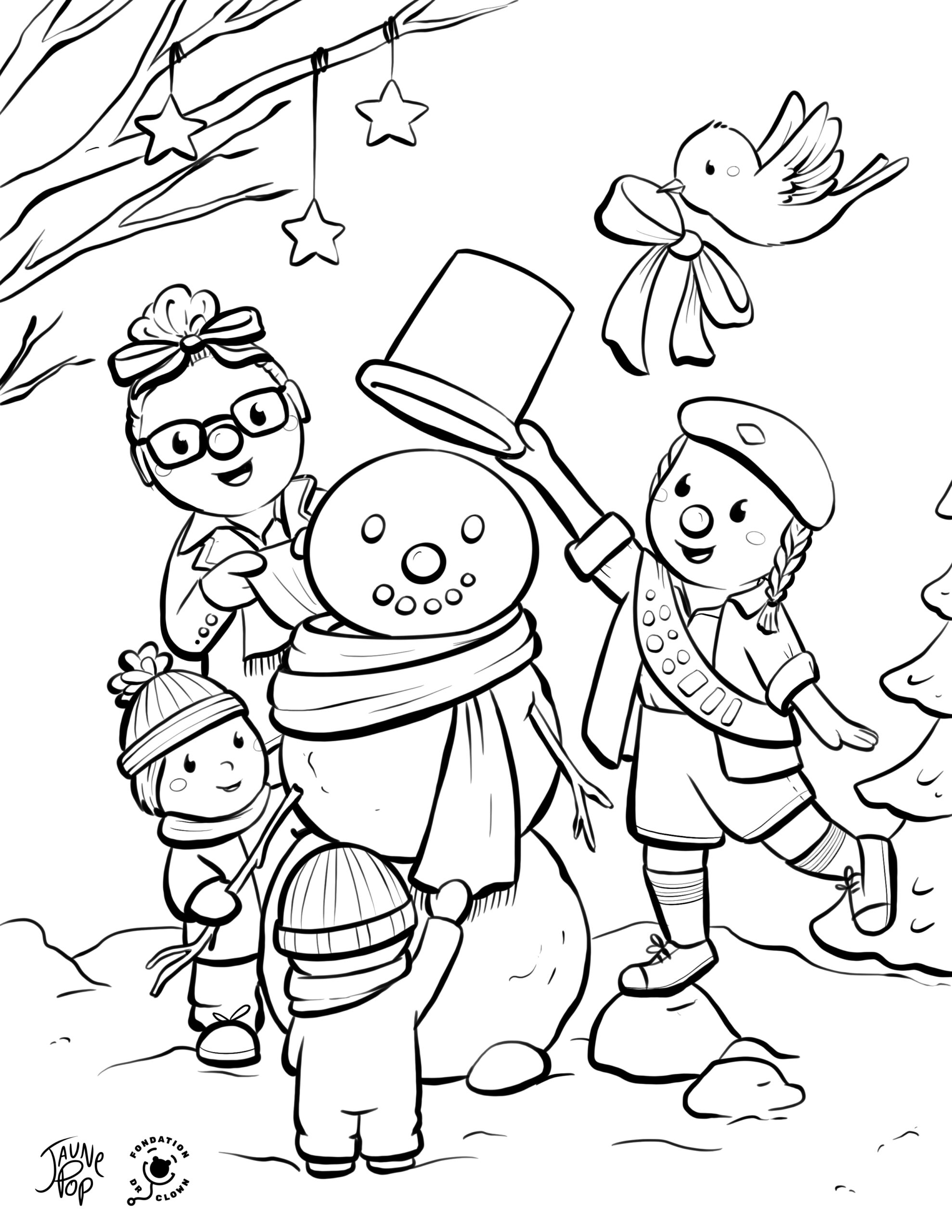 Dre Fly et Dre Pivoine bonhomme de neige dessin à colorier 2024